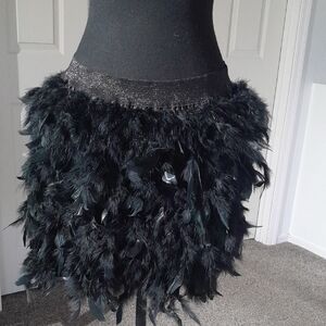 Black Feather Mini Skirt with Shimmer Waistband